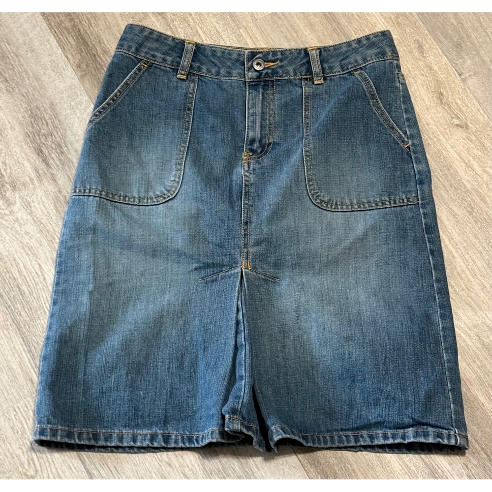 Y2K Old Navy Blue Jeans Denim Skirt Midi‎ Length Size 4 Pockets Front Slit